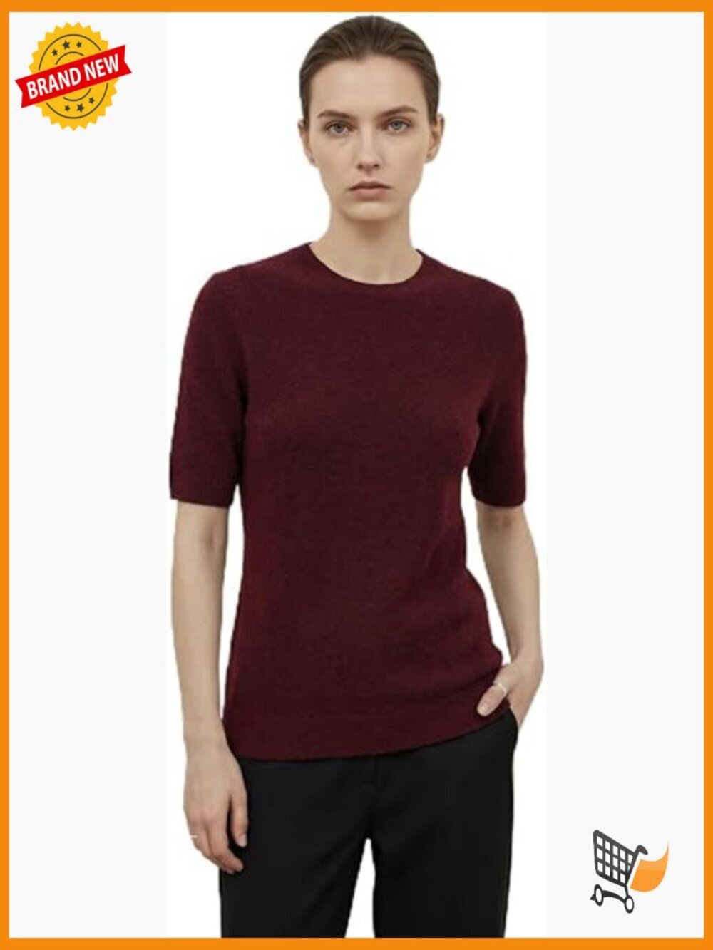 Merino Wool Silk Short Sleeve Sweater Funnel Neck Pullover